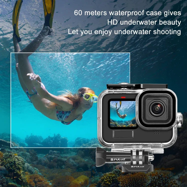 GoPro HERO13 Black /12 Black /11 Black /10 Black /9 Black用PULUZ 60m防水ハウジング保護ケース バックル付き ベーシックマウント＆ネジ、GoPro HERO9 Black用