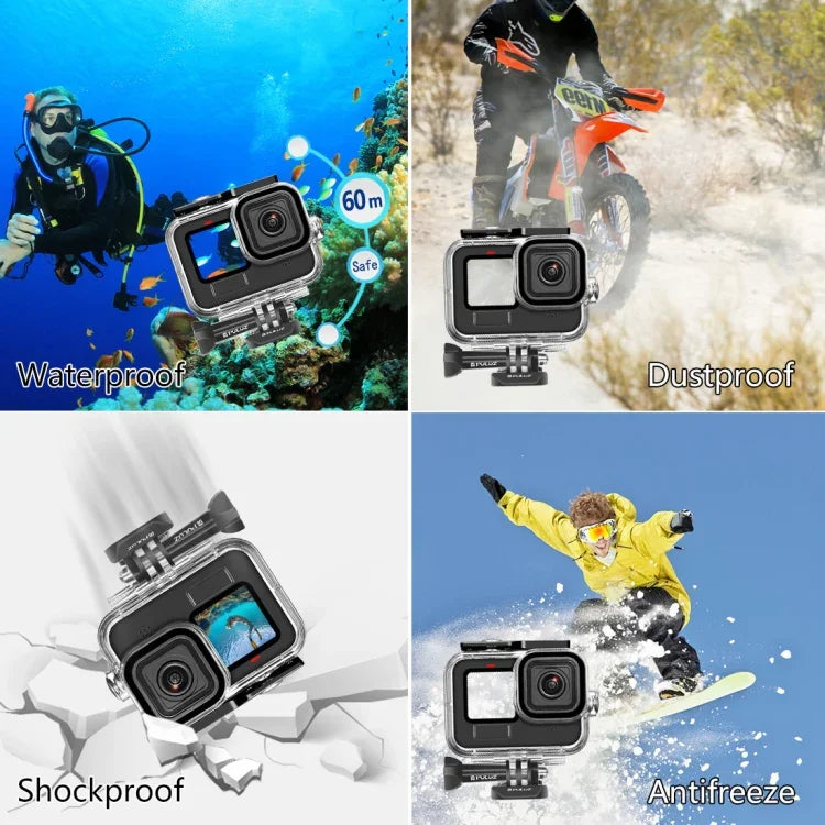 GoPro HERO13 Black /12 Black /11 Black /10 Black /9 Black用PULUZ 60m防水ハウジング保護ケース バックル付き ベーシックマウント＆ネジ、GoPro HERO9 Black用