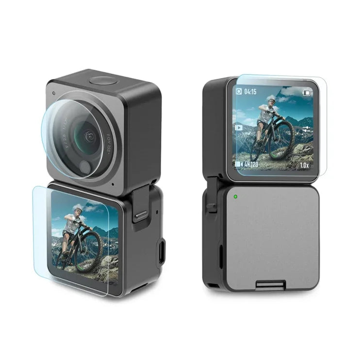 PULUZ 3イン1レンズ＋前後LCDディスプレイ用9H 2.5D強化ガラスフィルム DJI Action 2用、レンズスクリーンフィルム