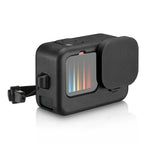PULUZ GoPro HERO12 Black /11 Black /10 Black /9 Black用 シリコン保護ケース + POMサイドインターフェースカバー リストストラップ＆レンズカバー付き、GoPro HERO12 Black用シリコンケース＋サイドカバー