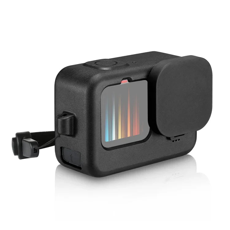 PULUZ GoPro HERO12 Black /11 Black /10 Black /9 Black用 シリコン保護ケース + POMサイドインターフェースカバー リストストラップ＆レンズカバー付き、GoPro HERO12 Black用シリコンケース＋サイドカバー