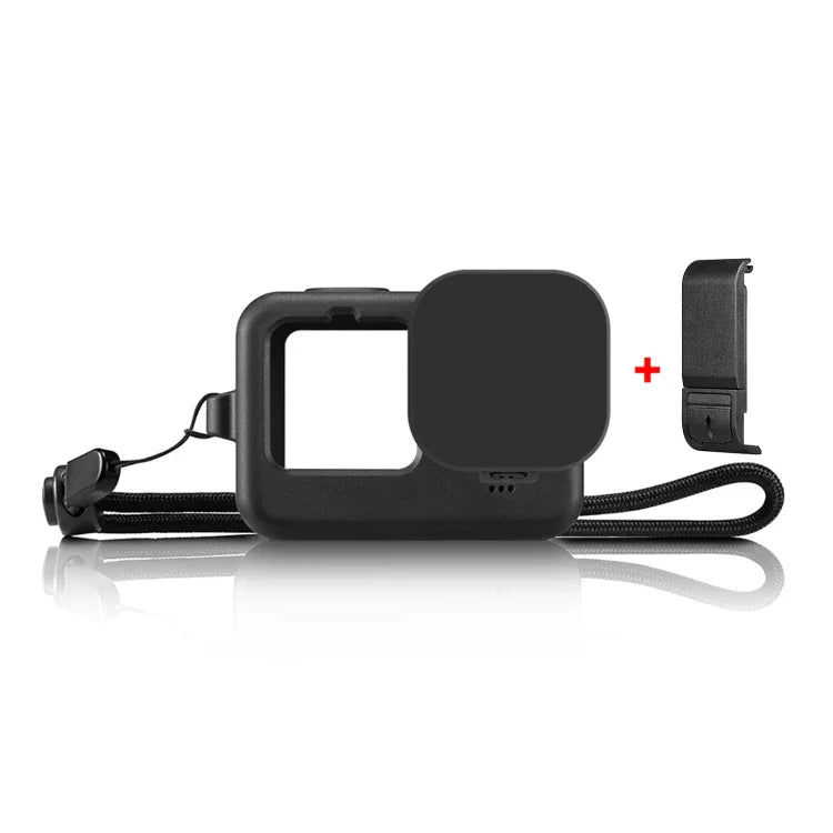 PULUZ GoPro HERO12 Black /11 Black /10 Black /9 Black用 シリコン保護ケース + POMサイドインターフェースカバー リストストラップ＆レンズカバー付き、GoPro HERO12 Black用シリコンケース＋サイドカバー