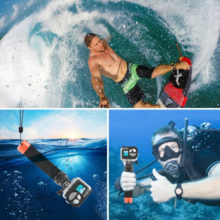PULUZ GoPro、Insta360、DJIおよびその他のアクションカメラ用浮遊フォームハンドグリップ 浮力ロッド ストラップ＆クイックリリースベース付き、フォーム浮遊ハンドグリップ