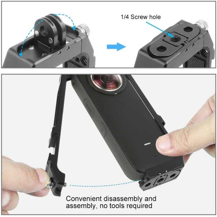 PULUZ Insta360 ONE X2用保護ケージリグハウジングフレーム 冷却シュー付き＆磁気折りたたみ三脚アダプター、Insta360 ONE X2用ケージ