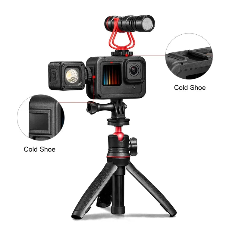 PULUZ 充電式PAフレームマウントケージ 冷却シュー ベーススロット付き GoPro HERO13 Black /12 Black /11 Black /11 Black Mini /10 Black /9 Black用、充電式PAフレームマウント