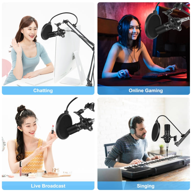 PULUZ スタジオ放送用プロフェッショナル歌唱マイクキット サスペンションシザーアーム＆金属ショックマウント＆USBサウンドカード付き、マイクキット（ブラック）、マイクキット（ゴールド）、マイクキット（シルバー）