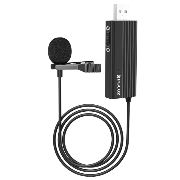 PULUZ USBクリップ式有線ラペルマイク録音用マイクロフォン ラベリアサイレントコンデンサーマイク、1.2m USB