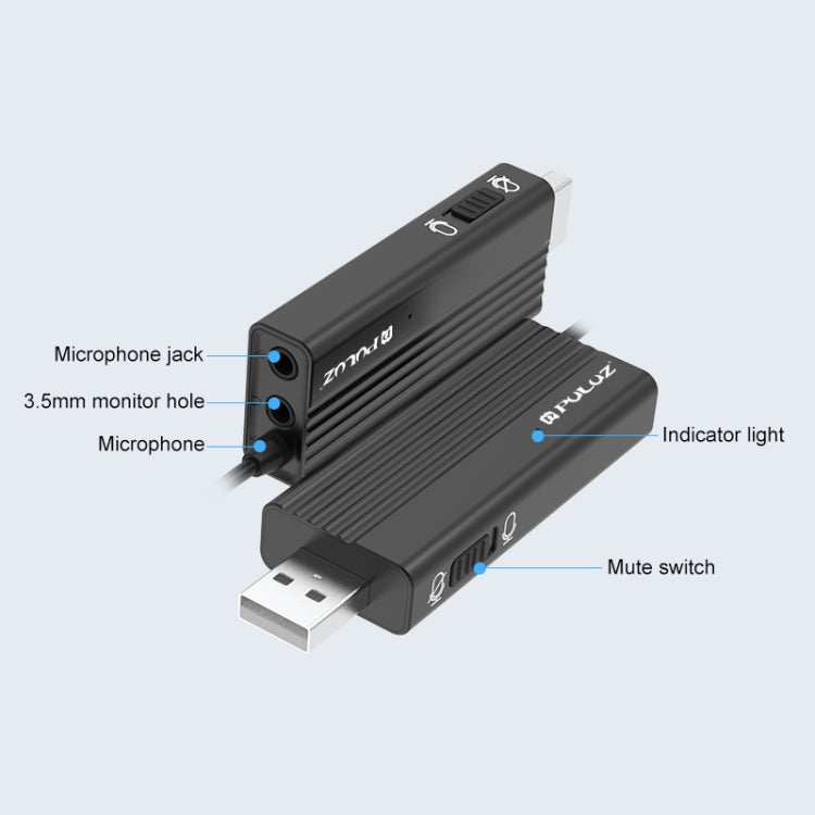 PULUZ USBクリップ式有線ラペルマイク録音用マイクロフォン ラベリアサイレントコンデンサーマイク、1.2m USB