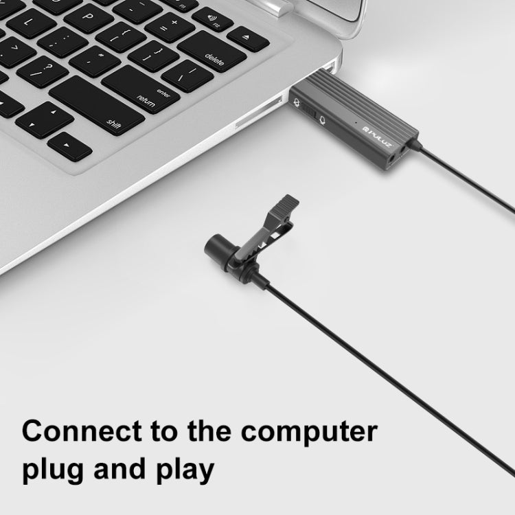 PULUZ USBクリップ式有線ラペルマイク録音用マイクロフォン ラベリアサイレントコンデンサーマイク、1.2m USB