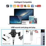 PULUZ コンデンサーマイク スタジオ放送用プロフェッショナル歌唱マイクキット サスペンションシザーアーム＆金属ショックマウント＆USBサウンドカード付属、48V電源、48Vマイクキット（金色）