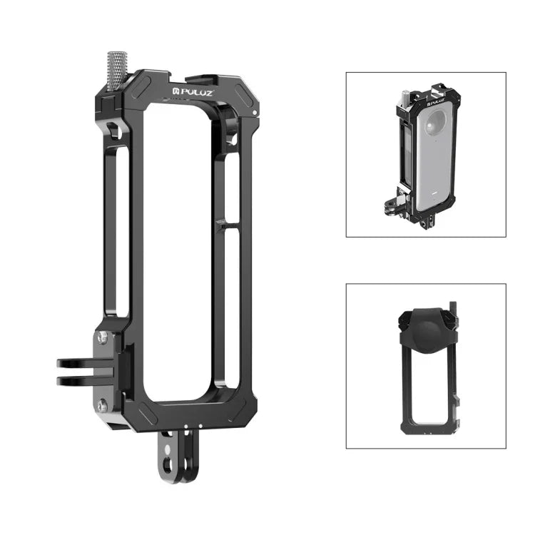Insta360 X3用 PULUZ 金属製保護ケージリグハウジングフレーム 拡張コールドシューベース＆三脚アダプター付き 金属ケージ US在庫 Insta360 X3用