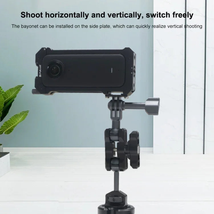 Insta360 X3用 PULUZ 金属製保護ケージリグハウジングフレーム 拡張コールドシューベース＆三脚アダプター付き 金属ケージ US在庫 Insta360 X3用