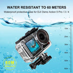 DJI Osmo Action 5 Pro / 3 / 4用 PULUZ 60m防水水中ハウジング ダイビングケース コールドシュー＆バックル付きベーシックマウント＆ネジ付き、DJI Osmo Action 3 / 4防水ケース用