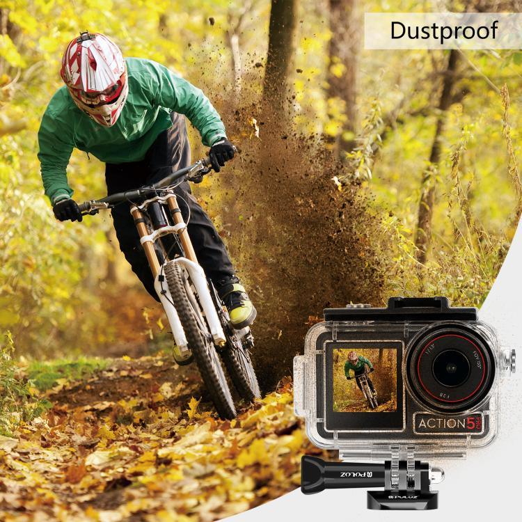 DJI Osmo Action 5 Pro / 3 / 4用 PULUZ 60m防水水中ハウジング ダイビングケース コールドシュー＆バックル付きベーシックマウント＆ネジ付き、DJI Osmo Action 3 / 4防水ケース用