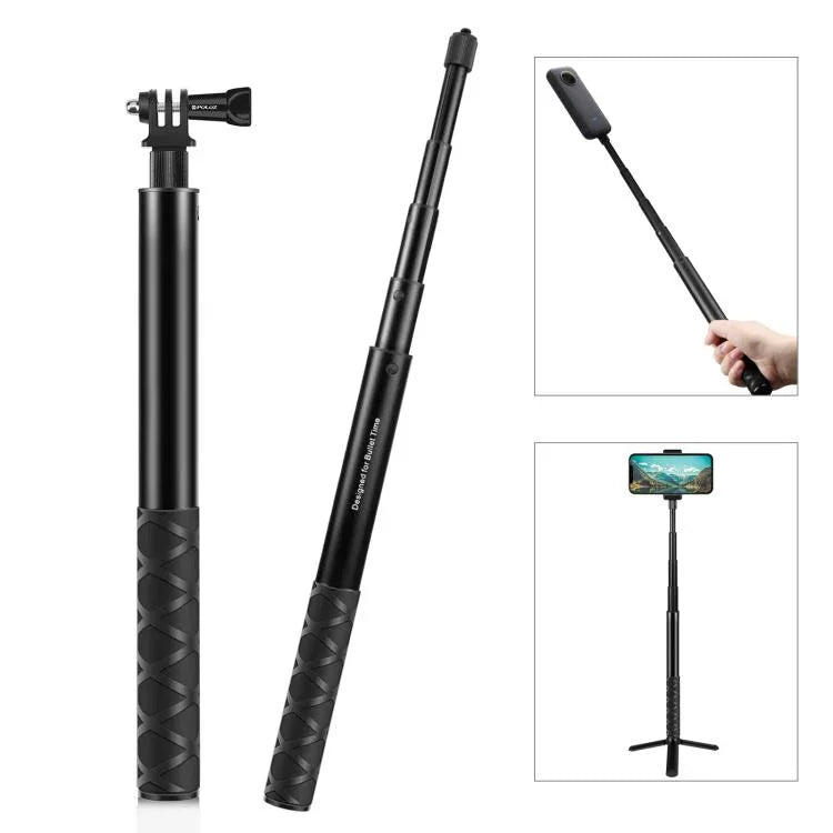 PULUZ 110cm メタル自撮り棒モノポッド インビジブルアダプターベース＆ネジ付き Insta360 One RS / X2 / X3 / X4 / DJI Osmo 360対応、110cmモノポッド