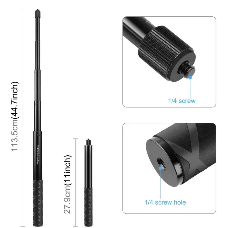 PULUZ 110cm メタル自撮り棒モノポッド インビジブルアダプターベース＆ネジ付き Insta360 One RS / X2 / X3 / X4 / DJI Osmo 360対応、110cmモノポッド