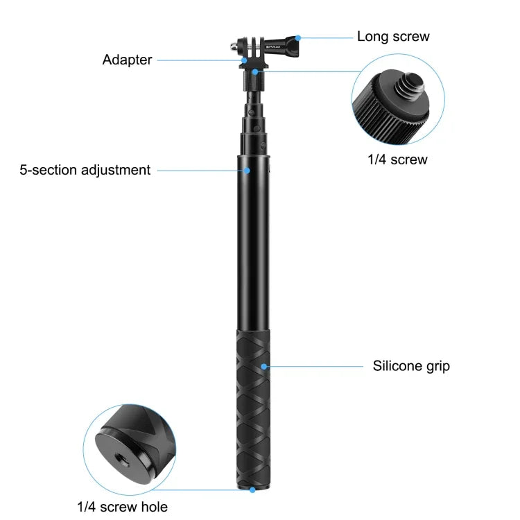 PULUZ 110cm メタル自撮り棒モノポッド インビジブルアダプターベース＆ネジ付き Insta360 One RS / X2 / X3 / X4 / DJI Osmo 360対応、110cmモノポッド