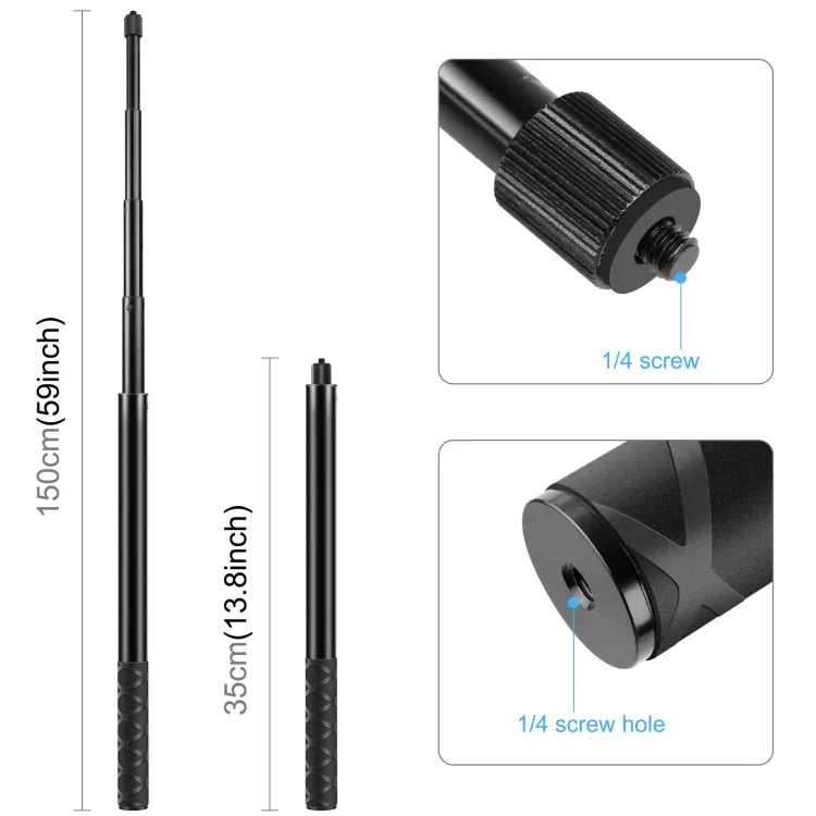 PULUZ 157cm メタル自撮り棒モノポッド Insta360 One RS / X2 / X3 / X4 / DJI Osmo 360対応、150cmモノポッド