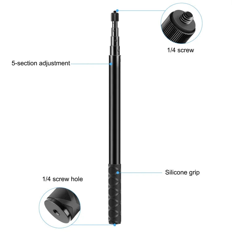 PULUZ 157cm メタル自撮り棒モノポッド Insta360 One RS / X2 / X3 / X4 / DJI Osmo 360対応、150cmモノポッド