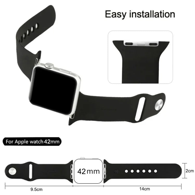 Apple Watch Sport 42mm 用 高性能 長めラバー スポーツウォッチバンド ピン＆タック留め具付き