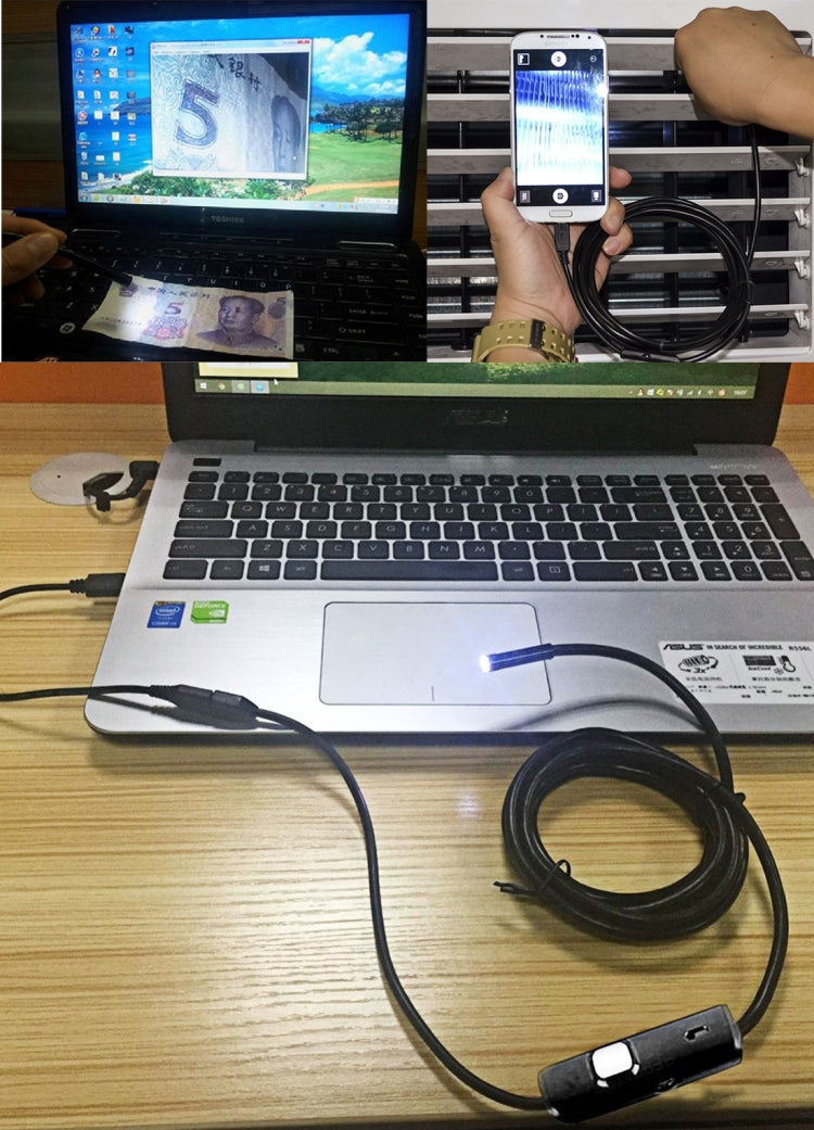 防水マイクロUSB内視鏡スネークチューブ検査カメラ 6LED付き OTG対応Androidスマホ用、長さ：1m、レンズ直径：7mm、7mm