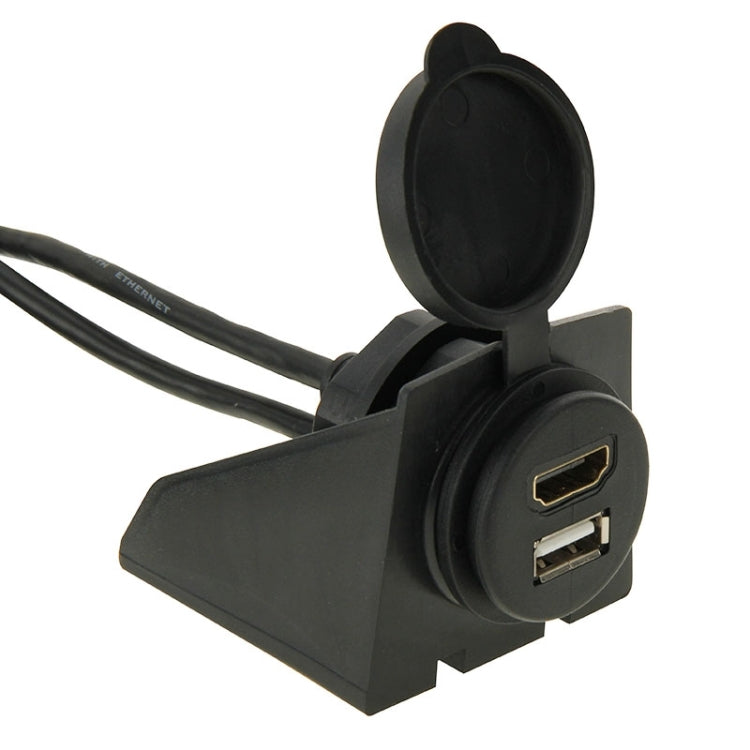 USB 2.0 & Micro HDMI (Type-D) Male to USB 2.0 & HDMI (Type-A) Female Adapter Cable with Car Flush Mount, Length: 2m, USB 2.0 & Micro HDMI Male to USB 2.0 & HDMI Female