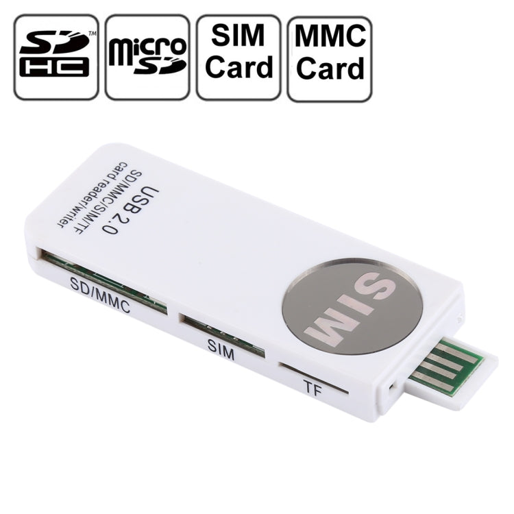 USBユニバーサルカードリーダー、SD/MMC/SIM/TFカード対応、ホワイト
