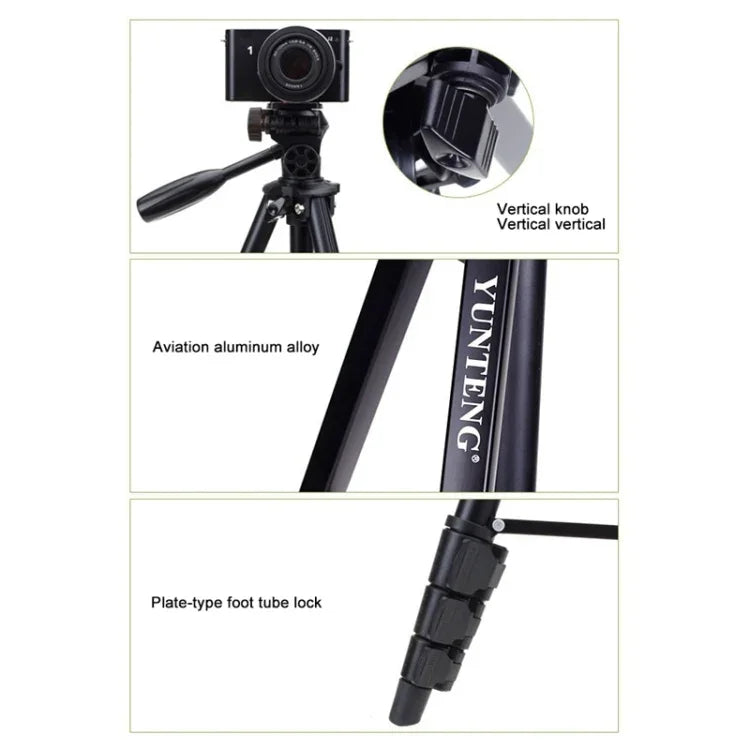 YUNTENG VCT-681 138cm SLR / マイクロSLR / デジタルカメラ用三脚スタンド、4段折りたたみアルミ脚、Canon / Nikon / Panasonic / Pentax / Casio / Sony / Fuji対応（耐荷重：3kg）