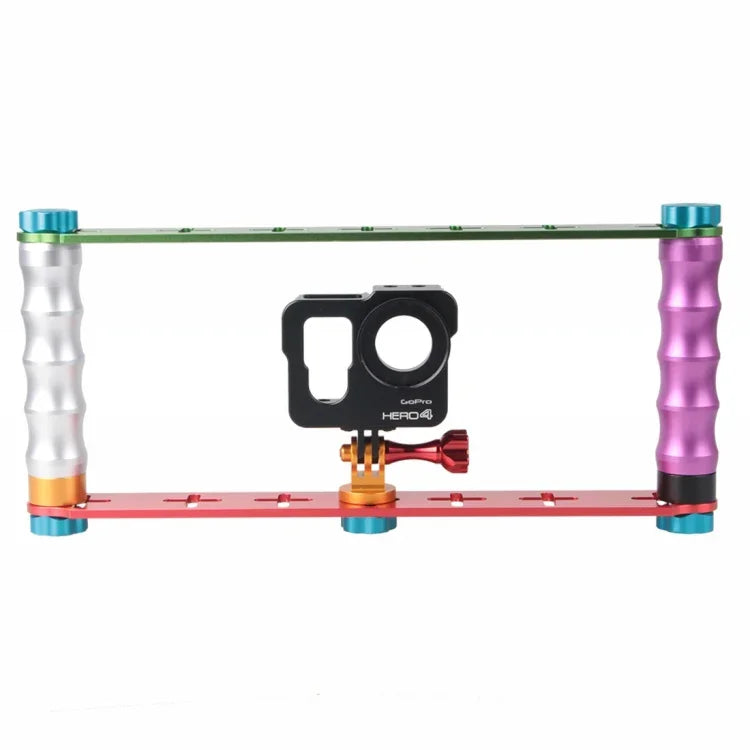 PULUZアクションスポーツカメラ用デュアルグリップハンドルスタビライザーアルミマウントブラケット、GoPro、Insta360、DJIおよびその他のアクションカメラ用ジョーズフレックスクランプマウント、デュアルグリップ