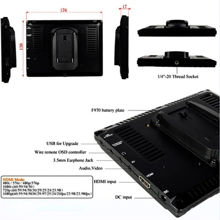 FEELWORLD FW-759 7インチスリムデザイン 1280 x 800 カメラフィールドモニター HDMI 1080P