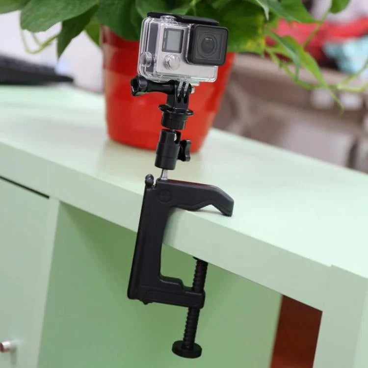 GoPro、Insta360、DJIおよびその他のアクションカメラ用三脚アダプター付きデスクトップ固定クランプホルダー、クランプサイズ：1 - 6 cm、テーブルクランプ