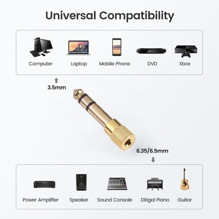 6.35mm オス から 3.5mm メス オーディオジャックアダプター（10個入りパッケージ、価格は10個分）、6.35mm オス から 3.5mm メス