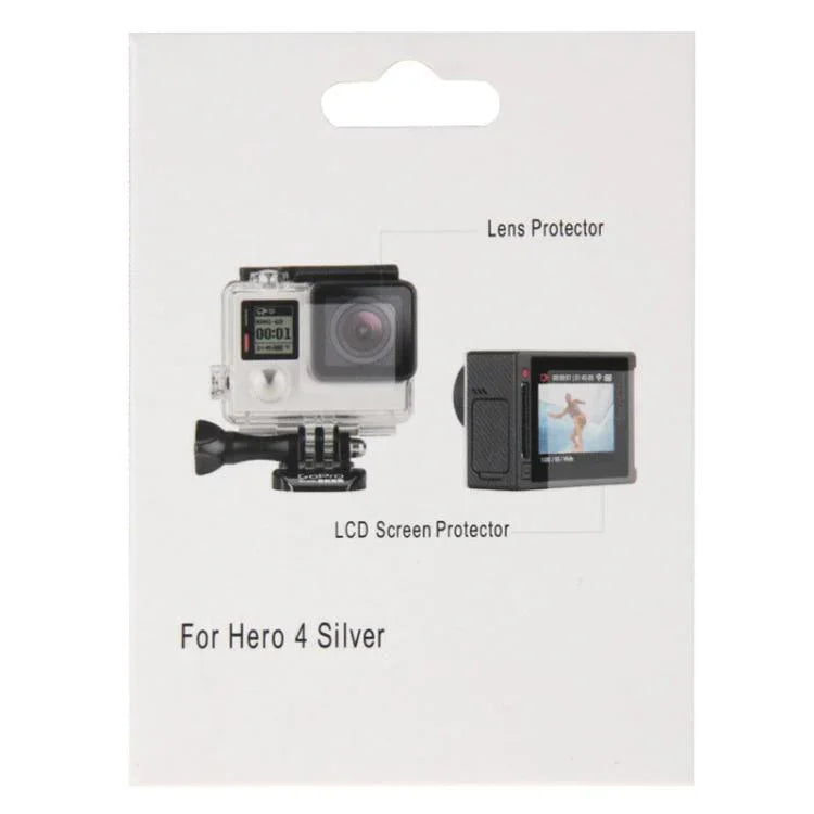 GoPro HERO4 シルバー カメラ用 超クリアLCDスクリーンプロテクター＋ハウジングガラスレンズプロテクターフィルム、HERO4 シルバー