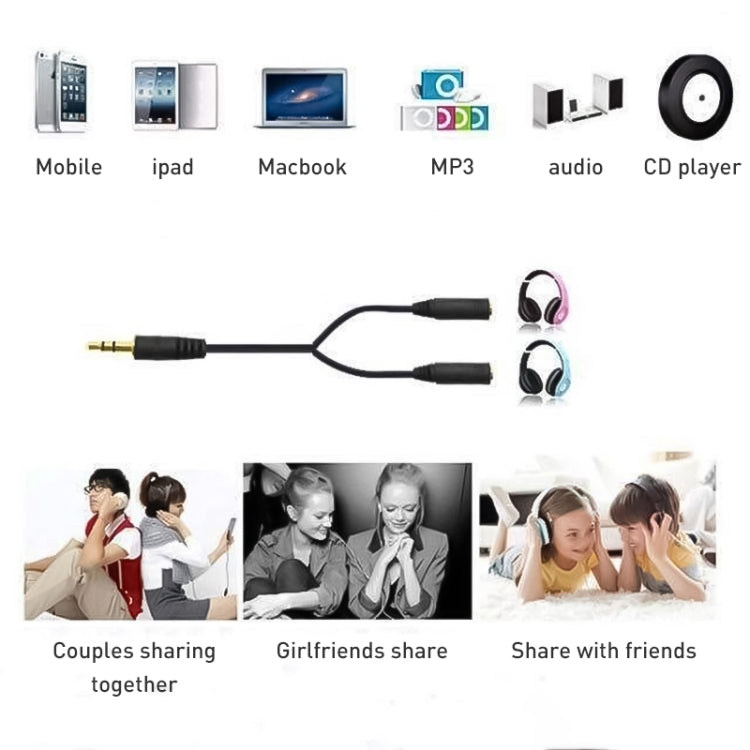 3.5mm オス to デュアル 3.5mm メス イヤホンスプリッター アダプター、長さ: 約25cm、3.5mm オス to 2 x 3.5mm メス