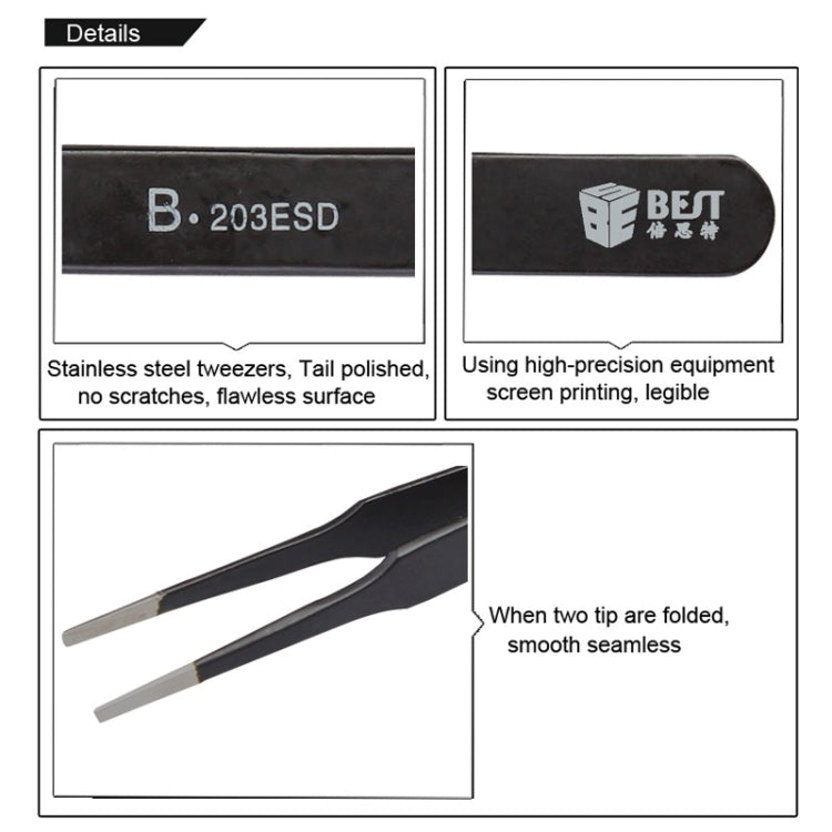 BEST BST-203ESD 202ステンレス静電気防止チップピンセット, BST-203ESD
