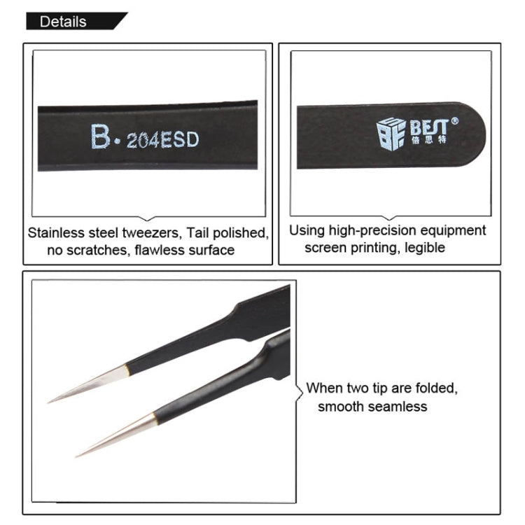 BEST BST-204ESD 202ステンレス静電気防止チップピンセット, BST-204ESD