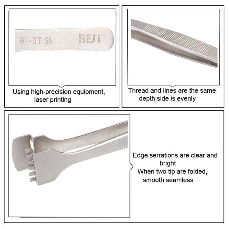 BEST BST-91-6T SAプロフェッショナルステンレスシリコンウェーハ用ウェーハピンセット, BST-91-6T