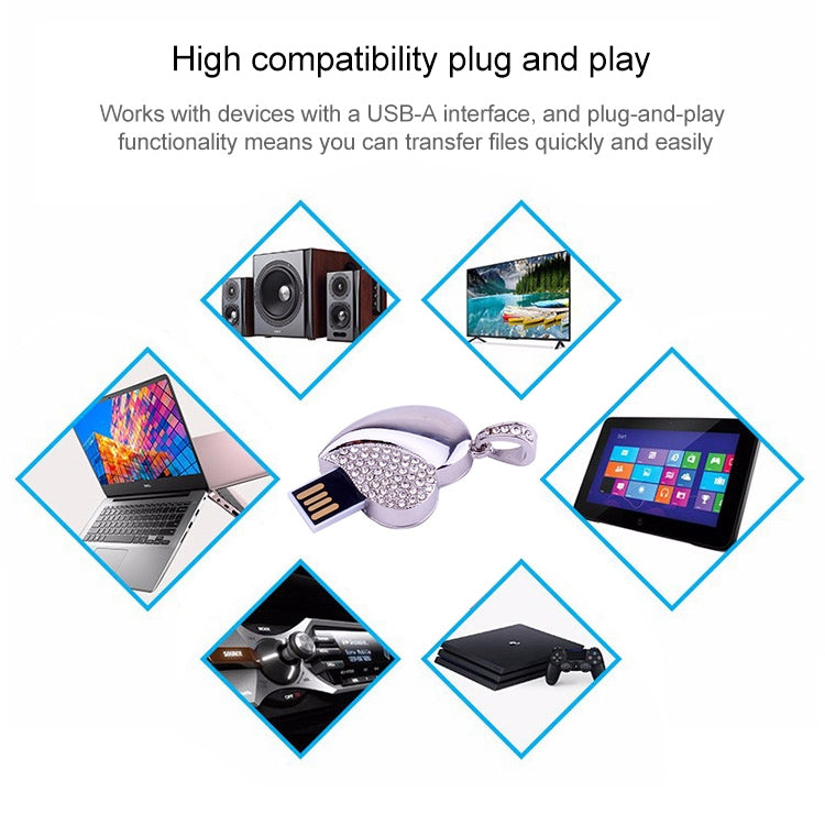 シルバーハート型ダイヤモンドジュエリーUSBフラッシュディスク、バレンタインデーギフトに特別、2GB、4GB、8GB、16GB、32GB