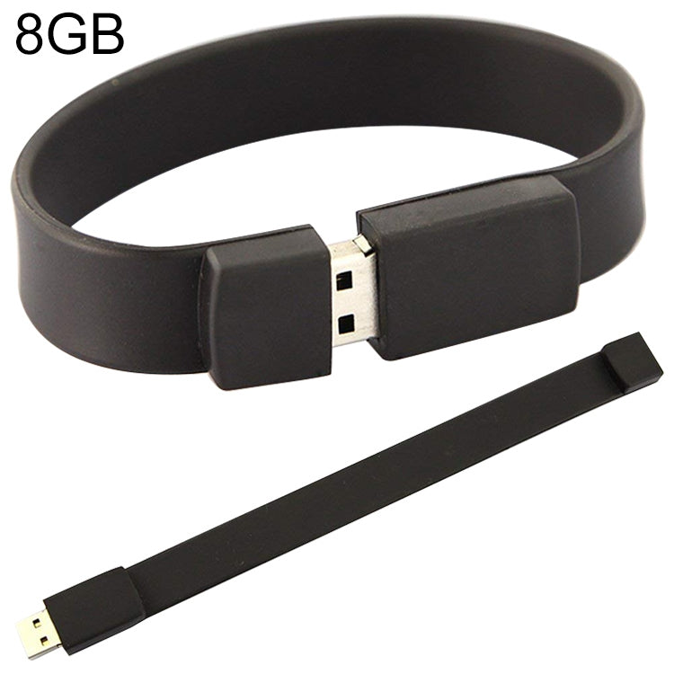 8GB シリコンブレスレット USB 2.0 フラッシュディスク、8GB（ブラック）