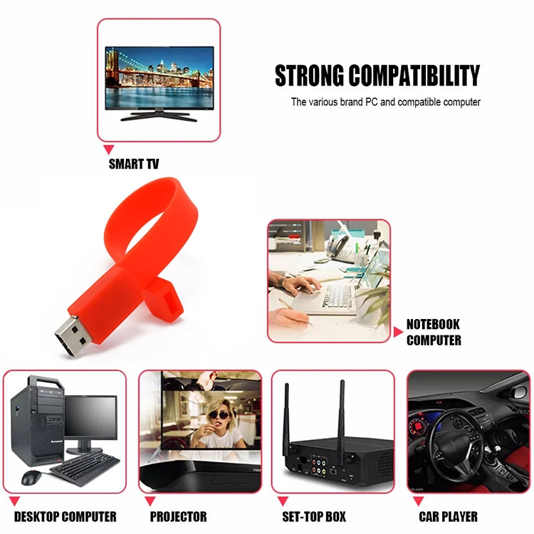 16GB シリコンブレスレット USB 2.0 フラッシュディスク、16GB