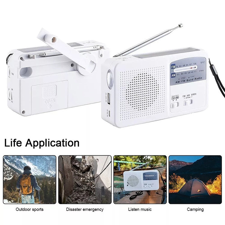 多機能携帯用ソーラー/クランクダイナモ電源LED懐中電灯 AM/FMラジオ＆携帯電話充電器付き、RD369