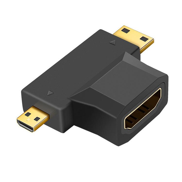 3-in-1 HDMIメスからミニHDMIオス＋マイクロHDMIオスアダプター、HDMIメスからミニHDMI＋マイクロHDMI
