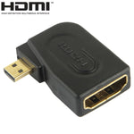 金メッキマイクロHDMIオスからHDMI 19ピンメスアダプター、90度角度付き、マイクロHDMIからHDMIへ