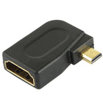 金メッキマイクロHDMIオスからHDMI 19ピンメスアダプター、90度角度付き、マイクロHDMIからHDMIへ