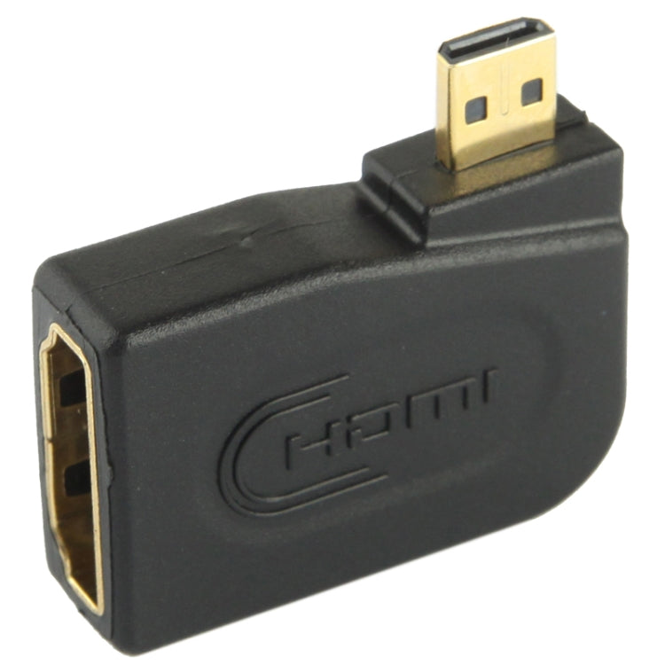 金メッキマイクロHDMIオスからHDMI 19ピンメスアダプター、90度角度付き、マイクロHDMIからHDMIへ