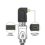 金メッキマイクロHDMIオスからHDMI 19ピンメスアダプター、90度角度付き、マイクロHDMIからHDMIへ