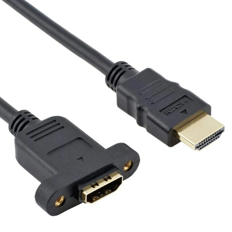 30cm HDMI（タイプA）オスからHDMI（タイプA）メスアダプターケーブル、2つのネジ穴付き、HDMI AMからAF（イヤーホール付き）（30cm）