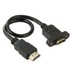 30cm HDMI（タイプA）オスからHDMI（タイプA）メスアダプターケーブル、2つのネジ穴付き、HDMI AMからAF（イヤーホール付き）（30cm）
