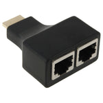 30m HDMIからデュアルポートRJ45ネットワークケーブルエクステンダー Cat 5e/6対応 3D HDTVアップ、デュアルRJ45 ブラック