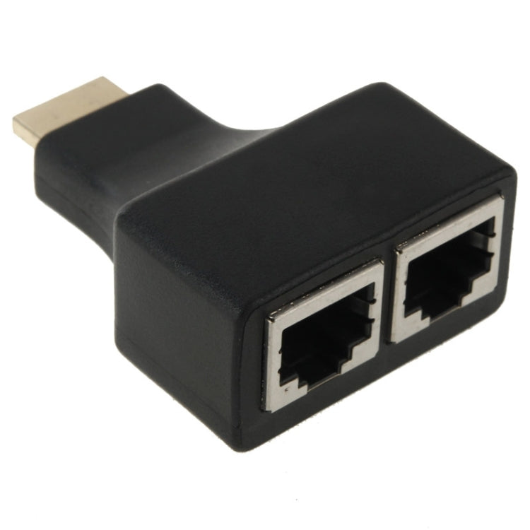 30m HDMIからデュアルポートRJ45ネットワークケーブルエクステンダー Cat 5e/6対応 3D HDTVアップ、デュアルRJ45 ブラック